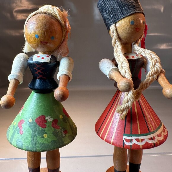 Poland Peg Bead Dolls Vintage Folk Art Traditional Costume Hand Painted - Picture 6 of 10